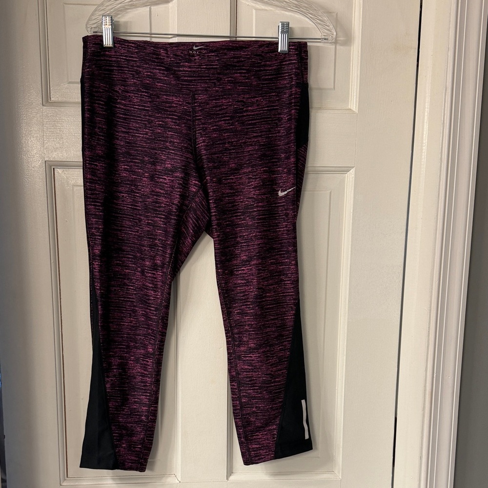 Nike Women's Hot Pink- Black Space Dye Leggings with Black Panels